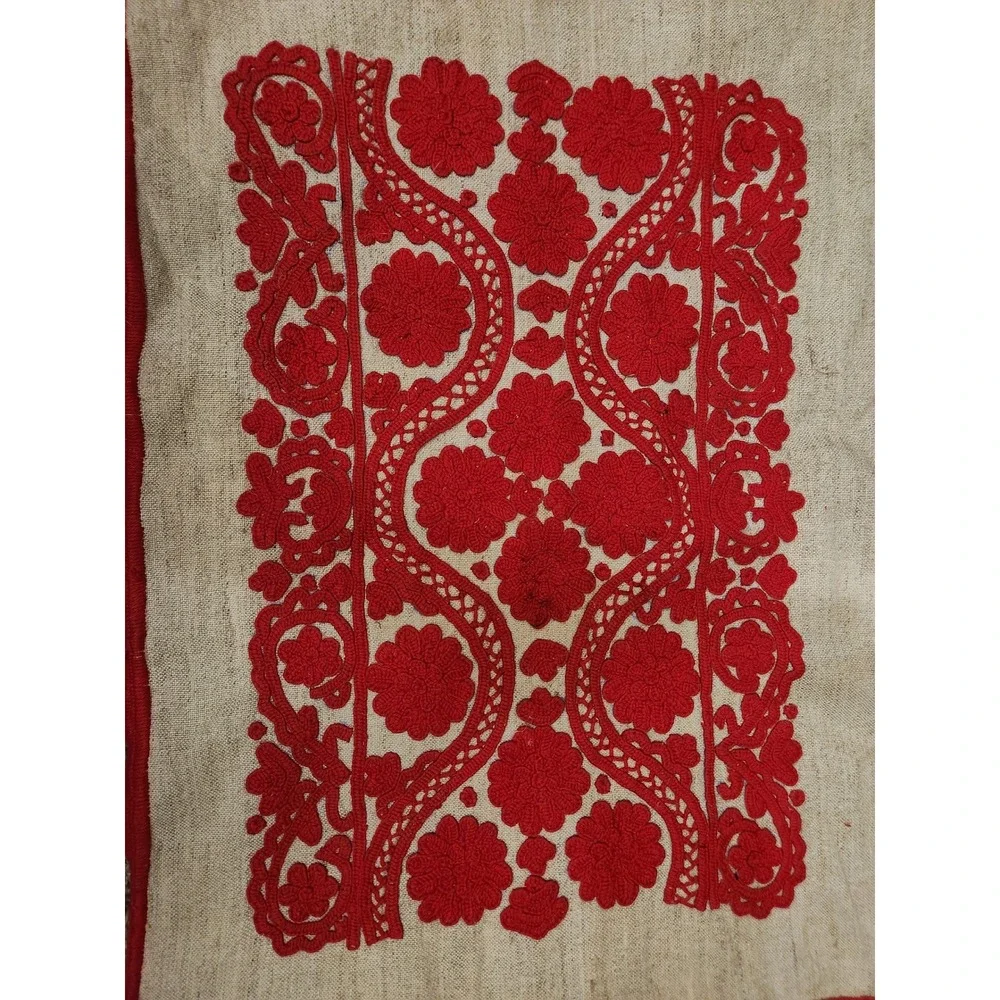 Vintage Hungarian Kalotaszeg Hand Embroidered Pillow Case Red Írásos Folk Art